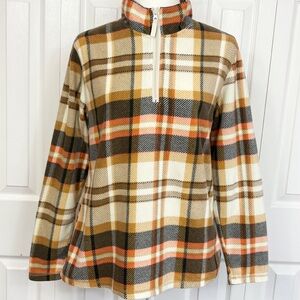 Victory Outfitters Tan Multi Plaid Soft Fleece 1/4 Zip Pullover Top Large